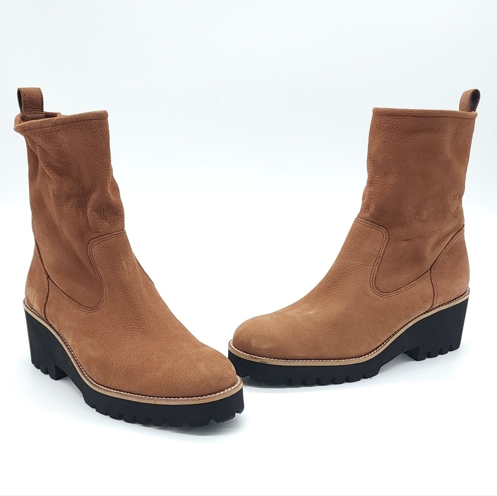 Paul Green NEWBURY Suede Wedge Boot Brown Platform Chunky Lug Sole Size 8.5